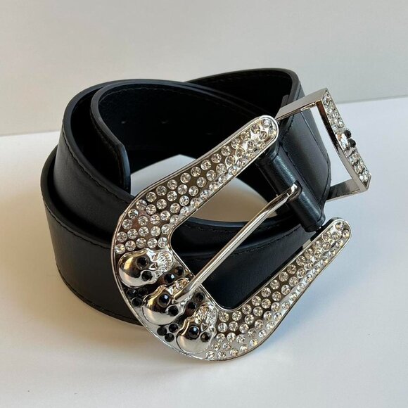 y2k 2000s chrome skull rhinestone black and silver grunge emo belt - Picture 5 of 8